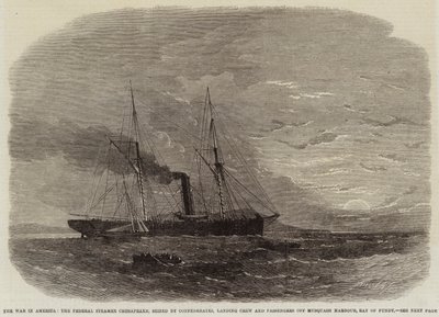 Sota Amerikassa, liittovaltion höyrylaiva Chesapeake, konfederaation valtaama, miehistö ja matkustajat laskeutuvat Musquash Harbourin edustalle, Bay of Fundyn tekijältä Edwin Weedon