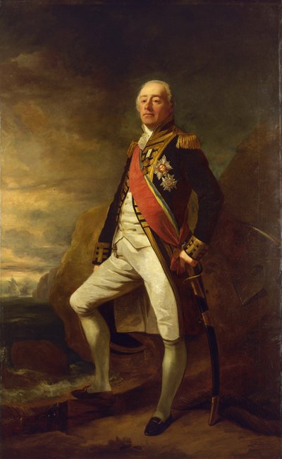 Muotokuva vara-amiraali James Saumarezista (1757-1836), ensimmäisestä Saumarezin paronista, joka tunnetaan voitostaan Algecirasin taistelussa (Gibraltarin lahdella) vuonna 1801. tekijältä Edwin Williams