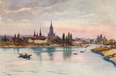 Rein: Konstanz, Konstanz, järveltä päin (värilitografia). tekijältä Effie Jardine