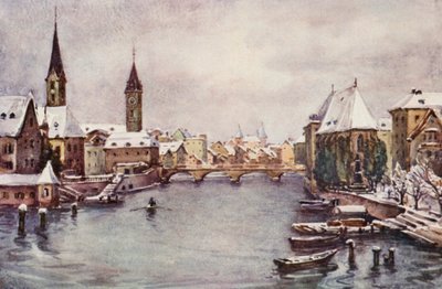 Rein: Rein: Joki Zürichissä, talvi (värilitografia). tekijältä Effie Jardine