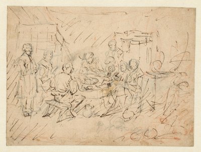 Sisustus, jossa viljelijän perhe syö aterian tekijältä Egbert van Heemskerck (I)