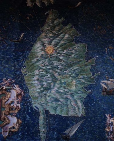 Korsika, yksityiskohta "Maantieteellisten karttojen galleriasta" tekijältä Egnazio Danti