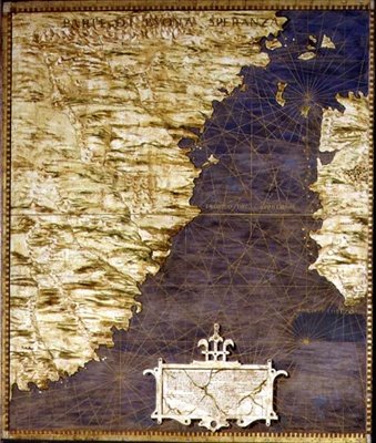 Afrikan kartta, "Sala delle Carte Geografiche" (Maantieteellisten karttojen hallista) n. 1570 (öljy paneelille) tekijältä Egnazio Danti