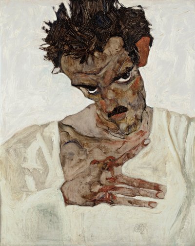 Omakuva ja laskeutunut pää tekijältä Egon Schiele