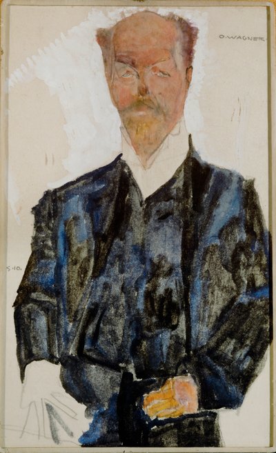 Bildnis Otto Wagner Akvarelli ja lyijykynä valkoisella korotuksella ... (akvarelli ja lyijykynä) tekijältä Egon Schiele