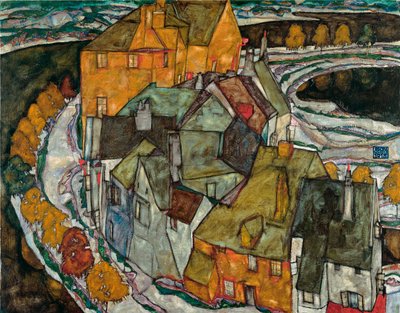 Talojen puolikuu II (saarikaupunki) - Egon Schielen (1890-1918) maalaus, öljy kankaalle tekijältä Egon Schiele