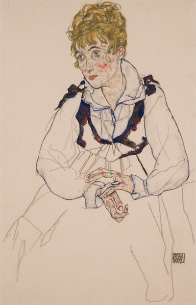 Taiteilijan vaimo istuu tekijältä Egon Schiele
