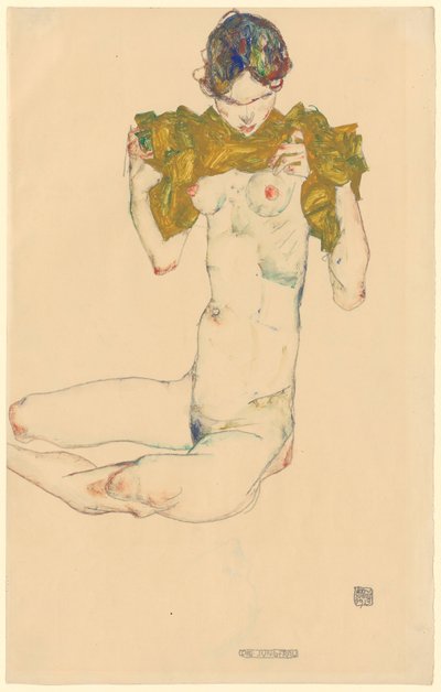 Neitsyt [recto]; ilman nimeä [pääluonnos, verso] tekijältä Egon Schiele