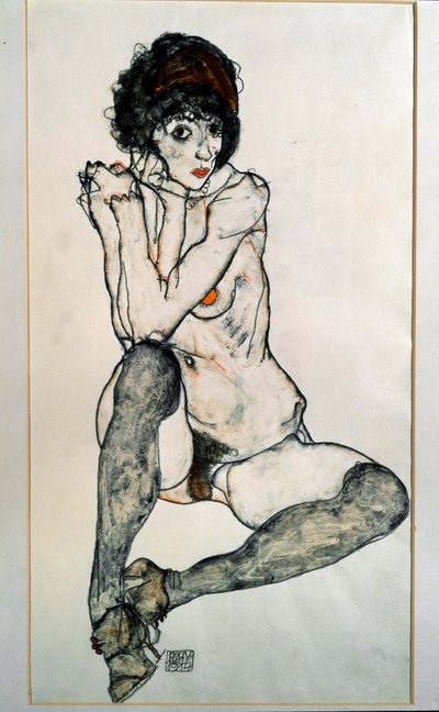 Nainen alasti istuva. Piirustus Egon Schiele tekijältä Egon Schiele