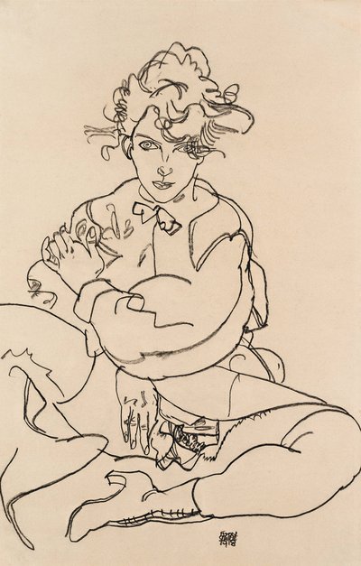 Tyttö istuu jalat levossa, 1918 tekijältä Egon Schiele