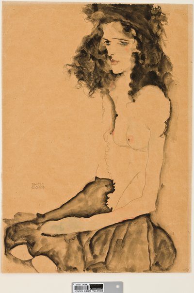 Tyttö mustilla hiuksilla, 1911 (wc ja grafiittikynä paperilla) tekijältä Egon Schiele