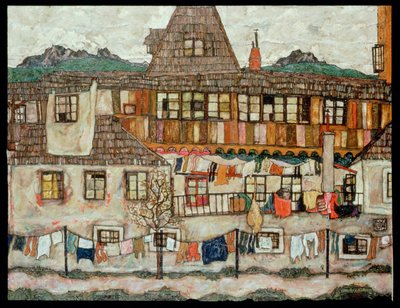 Haus mit trocknender Wäsche von Egon Schiele