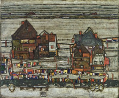 Talot, joissa on pesuköydet, 1914 tekijältä Egon Schiele