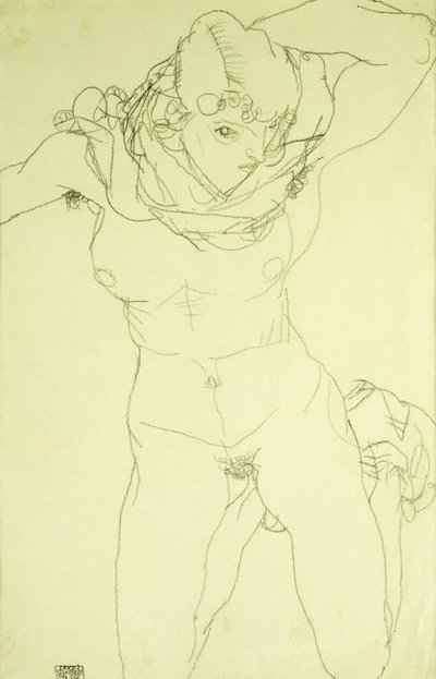 Polvistuva Nude edestä; Polvistuva alaston edestä, 1914 tekijältä Egon Schiele