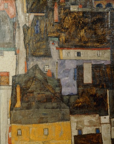 Krumau ja der Moldau Krumau Vltava-joen varrella, Tšekki ... (öljy kankaalle) tekijältä Egon Schiele