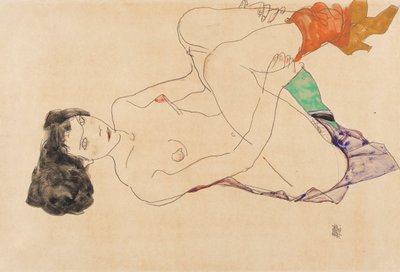 Makaava nainen alaston jalat ylös, 1913. tekijältä Egon Schiele