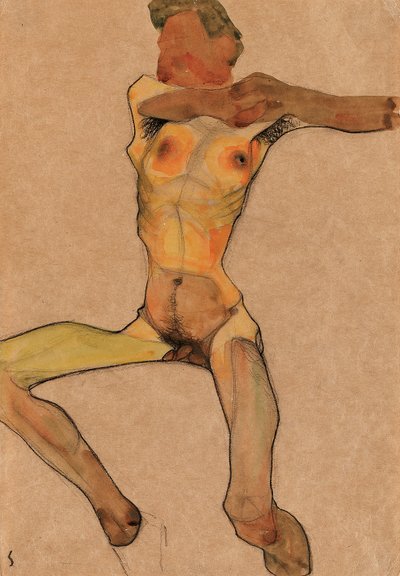 Mies alaston, keltainen, 1910 tekijältä Egon Schiele