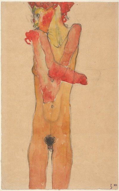 Alaston tyttö kädet ristissä, 1910 tekijältä Egon Schiele
