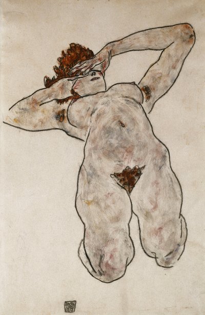 Alaston makuulla; Makaava alaston, 1917 tekijältä Egon Schiele