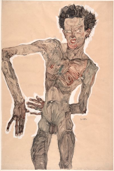 Alaston omakuva, irvistys, 1910 tekijältä Egon Schiele
