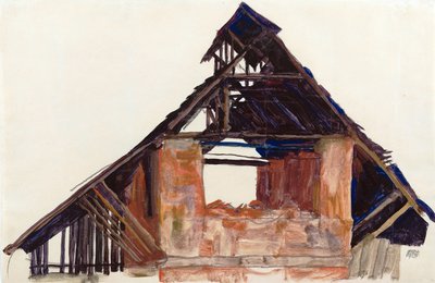Vanha pääty (vieux gable) - Schiele, Egon (1890-1918) - 1913 - Guassi paperille - 32x48,6 - Leopold-museo, Wien tekijältä Egon Schiele