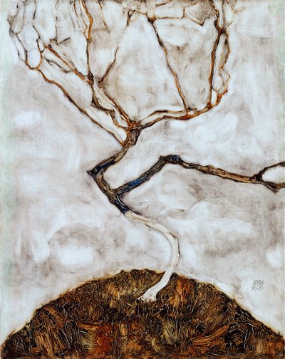 Pieni puu myöhään syksyllä - Egon Schielen (1890-1918) maalaus öljy kankaalle (42x33,5 cm) tekijältä Egon Schiele