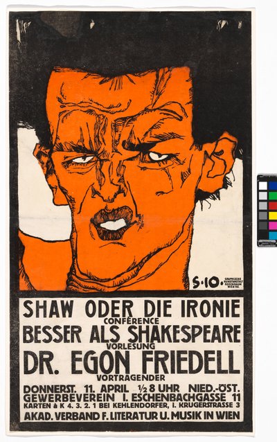 Plakat "Shaw oder die Ironie" - Vortrag Egon Friedell tekijältä Egon Schiele