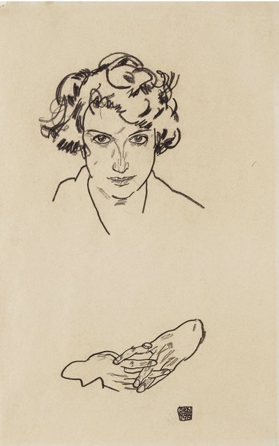 Tytön muotokuva, 1917 (musta värikynä kudospaperilla) tekijältä Egon Schiele