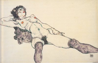 Makaava nainen alaston jalat levitettyinä, 1914 tekijältä Egon Schiele