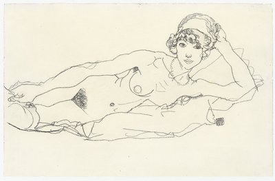 makuuasentoon alaston; Makaava alastonkuva, 1914 tekijältä Egon Schiele