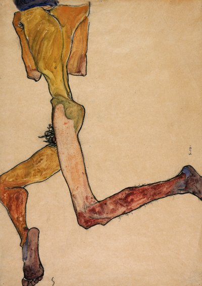 Makaava alaston mies, 1910 tekijältä Egon Schiele