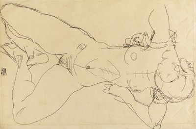 Makaava nainen alaston, 1914 tekijältä Egon Schiele