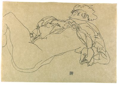 Makaava nainen alaston, 1914 tekijältä Egon Schiele
