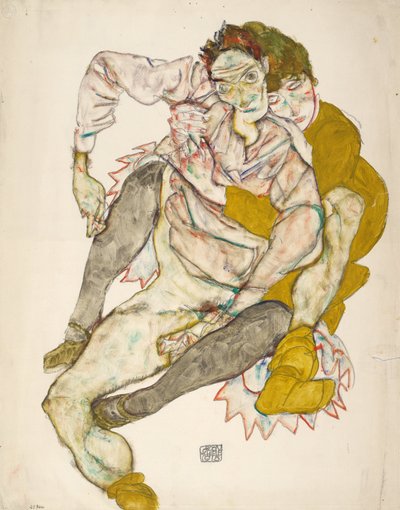 Istuva pariskunta tekijältä Egon Schiele