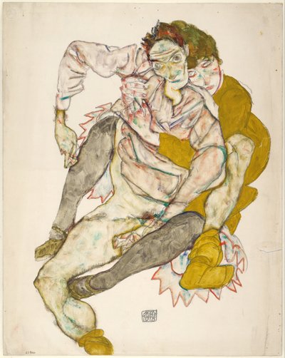 Istuva pariskunta, 1915 tekijältä Egon Schiele