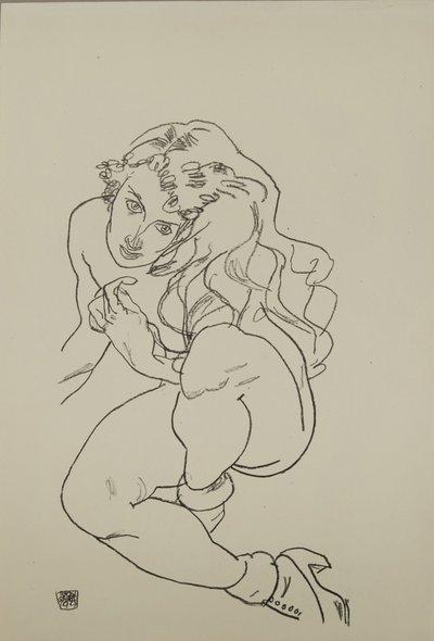 Istuva alastonkuva, 1917 tekijältä Egon Schiele