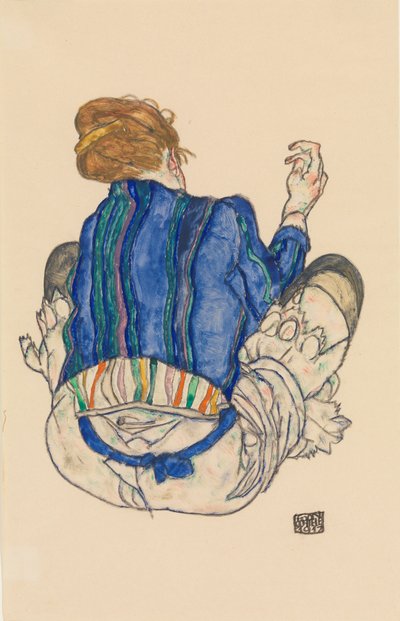 Istuva nainen, näkymä takaa, 1917. tekijältä Egon Schiele