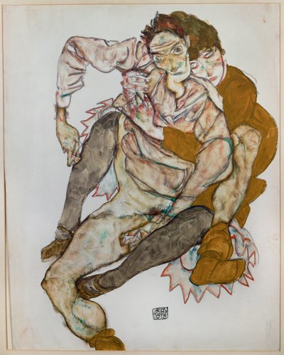 Istuva pari tekijältä Egon Schiele