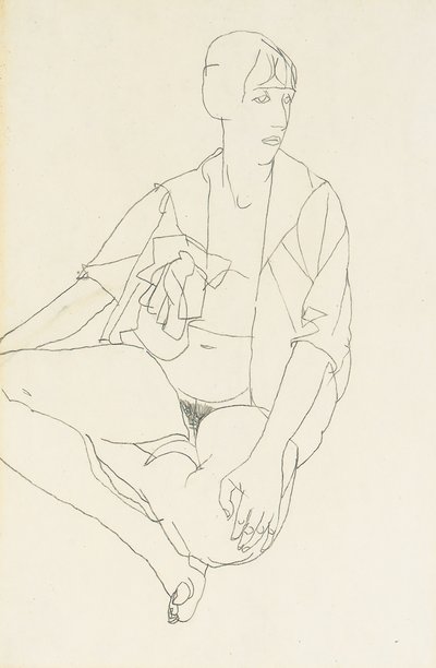 Istuva nainen, avopusero, 1913 tekijältä Egon Schiele