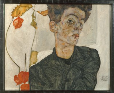 Omakuva lyhtyhedelmien kanssa ... (öljy ja akvarelli kankaalle) tekijältä Egon Schiele