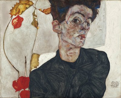 Omakuva lampionhedelmien kanssa tekijältä Egon Schiele