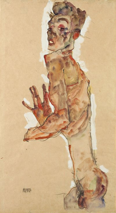 Omakuva käännettyinä sormilla, 1911 tekijältä Egon Schiele