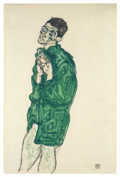 Omakuva vihreässä paidassa silmät kiinni, 1914 tekijältä Egon Schiele