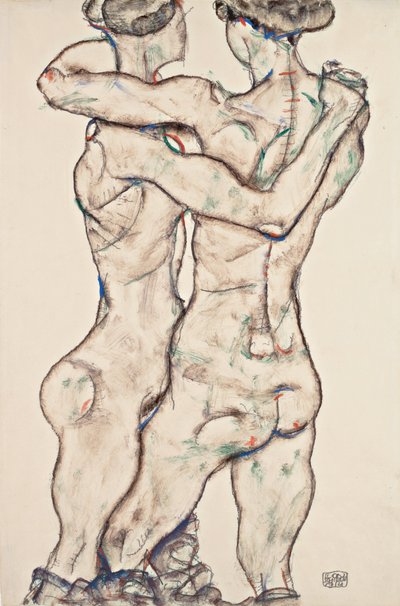 Toisiaan syleilevät alastomat tytöt tekijältä Egon Schiele