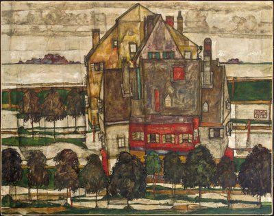 Yksittäiset talot (Talot vuoristossa) 1915 (öljy kankaalle) tekijältä Egon Schiele