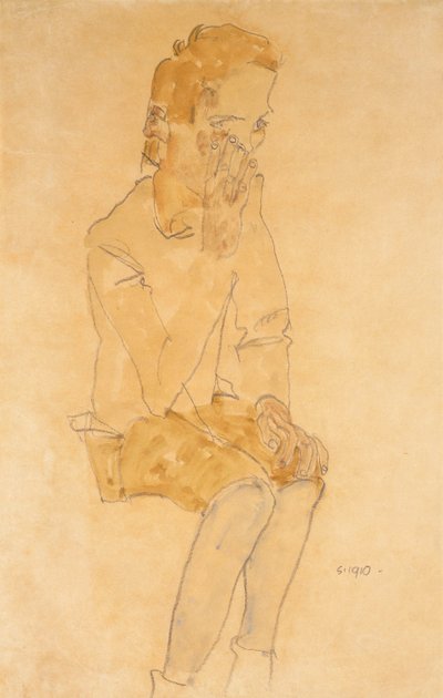 Istuva poika, 1910 tekijältä Egon Schiele