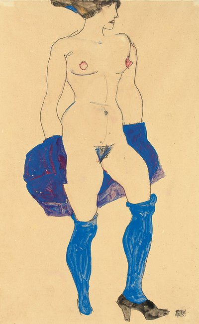 Seisova nainen kengillä ja sukkahousuilla, 1913 tekijältä Egon Schiele