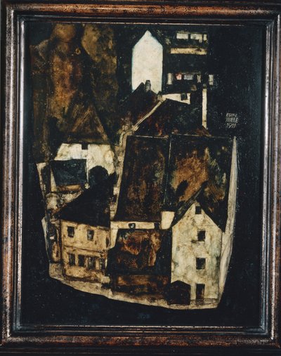 Tote Stadt III - Kuollut kaupunki III ... (öljy ja akvarelli puulle) tekijältä Egon Schiele