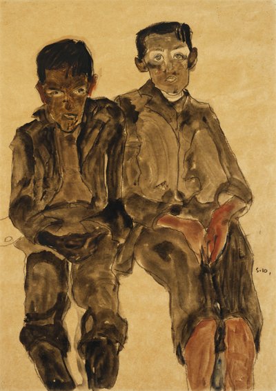 Kaksi istuvaa poikaa; Kaksi istuvaa poikaa, 1910 tekijältä Egon Schiele