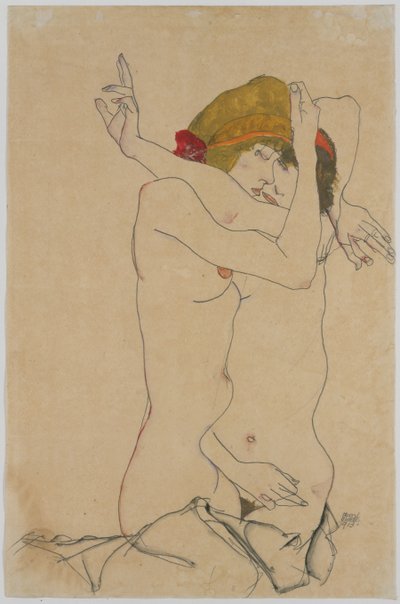 Kaksi naista syleilemässä, 1913. tekijältä Egon Schiele